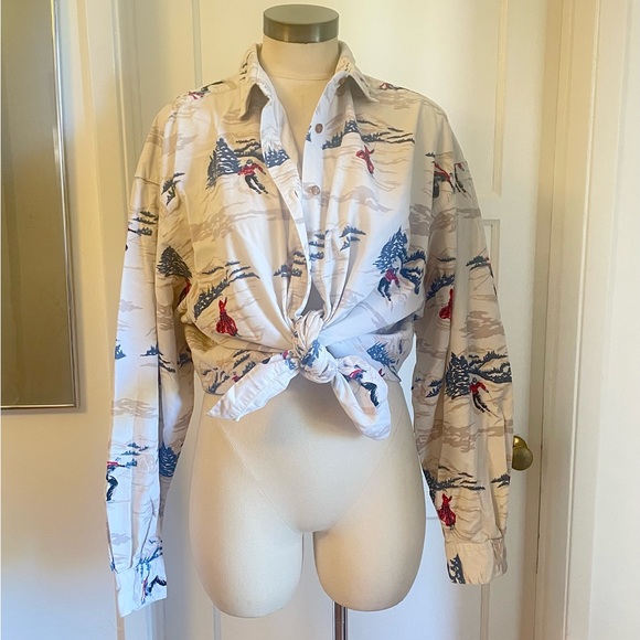 Vintage Novelty Print Victorian Winter Eddie Bauer Shirt - Picture 7 of 8